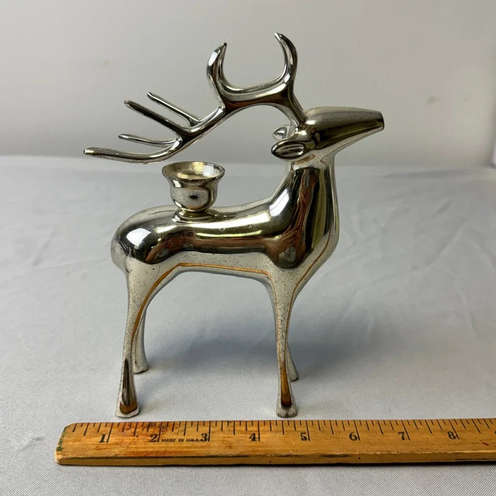 Vintage Pottery Barn Reindeer Taper Candleholder Silver Finish Holiday Decor